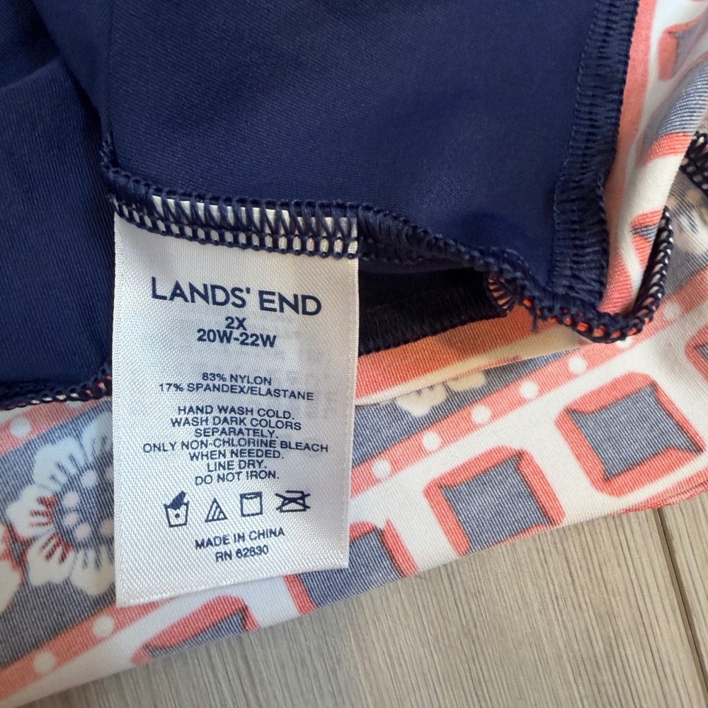 Lands' End Navy Blue Swim Tunic Cover-Up Red Geometric Border Tassels 2X 20W-22W - Picture 5 of 11